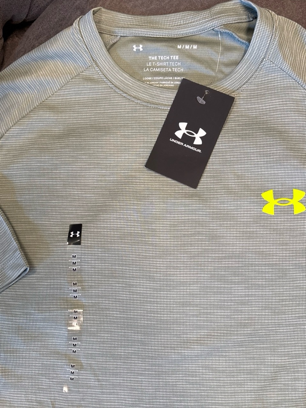 Under Armour Men’s Tech Tee in Light Green with Yellow Logo